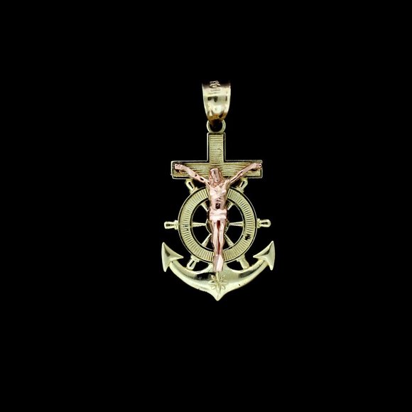 Real 10K Yellow Gold Anchor Cross Pendant - Picture 4 of 6